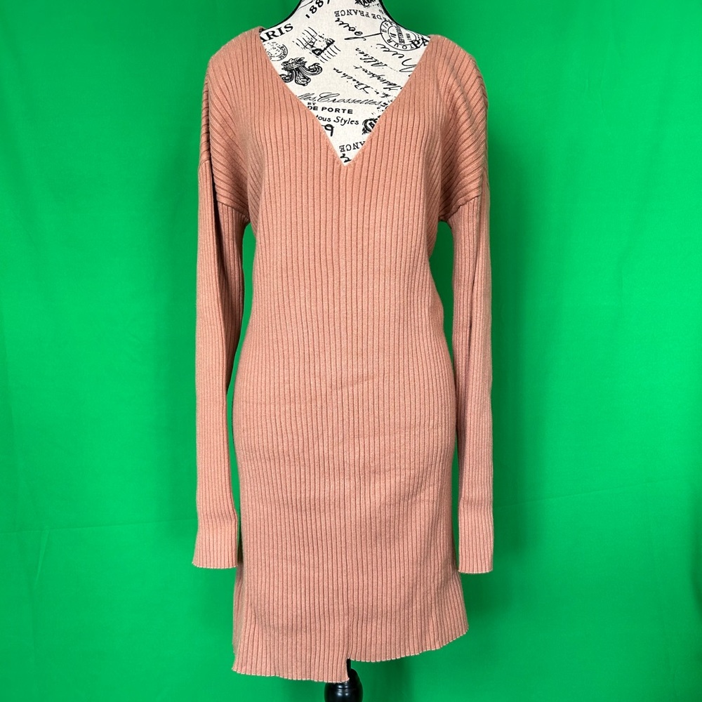 NWT Lovers + Friends Ribbed Sweater Mini Dress. Size L. Camel Color.